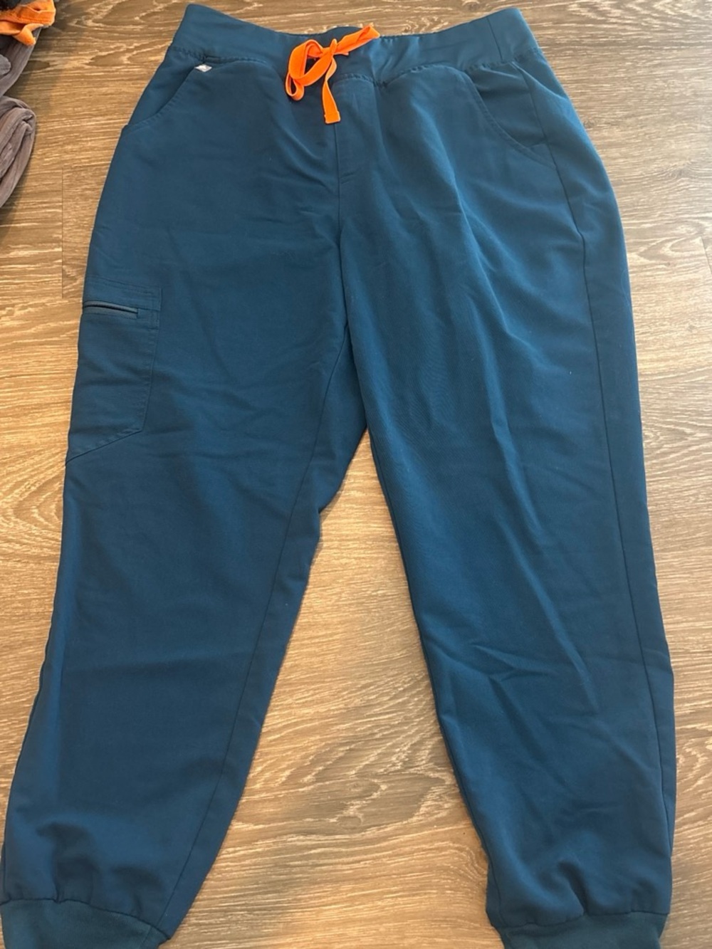 Figs Navy Jogger Scrubs with Orange Drawstring